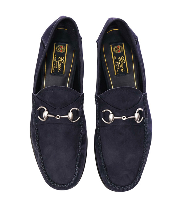 $1,090 GUCCI - Navy Blue Suede Unlined Venetian Loafers - US 9 (8.5G) main image 4